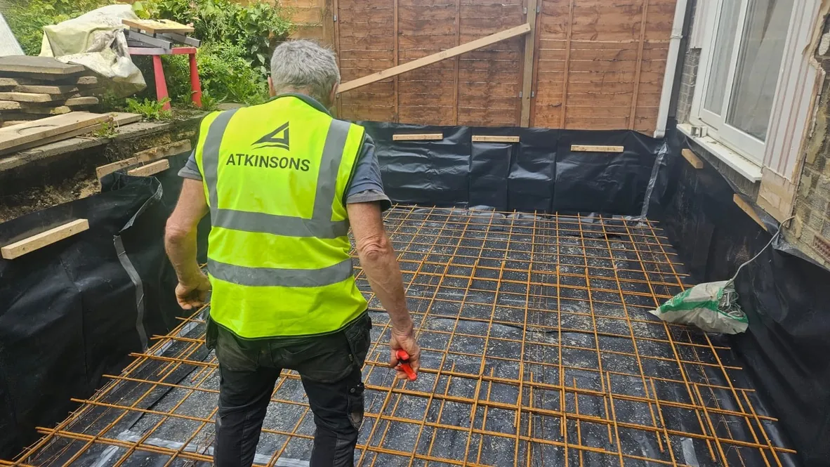 Reinforced foundations being prepared for an extension