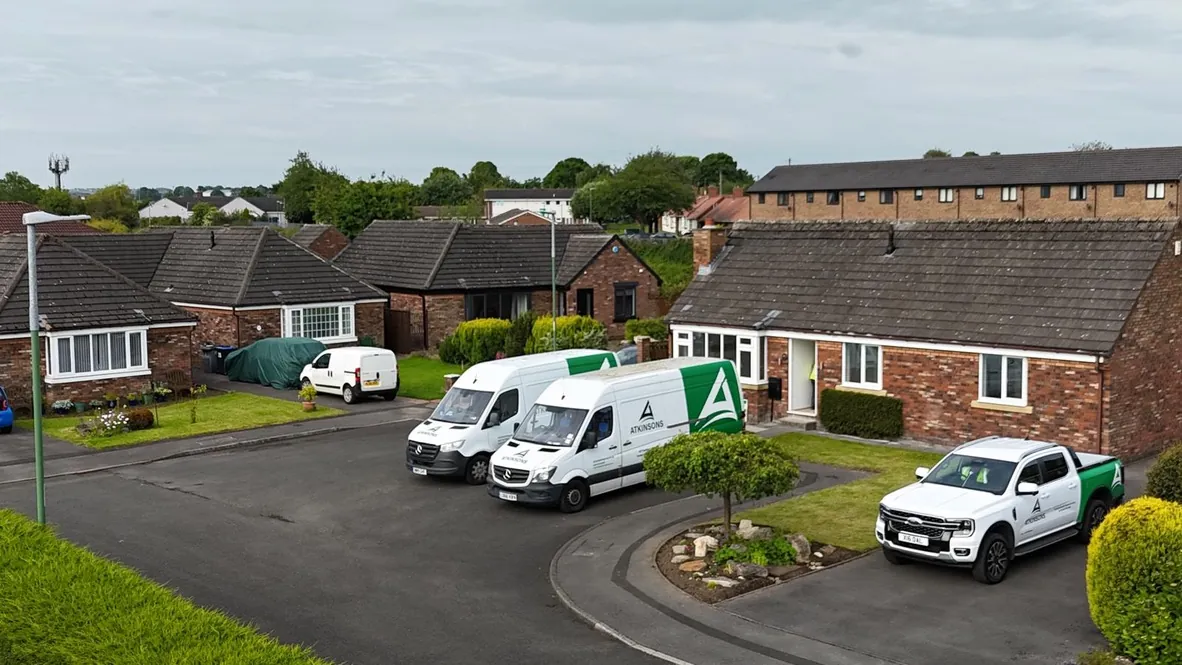 ATKINSONS fleet outside bungalows in the North East